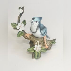 Blue Bird On Branch W/ White Flowers Arnart Imports 4” Figurine 1984 Vintage